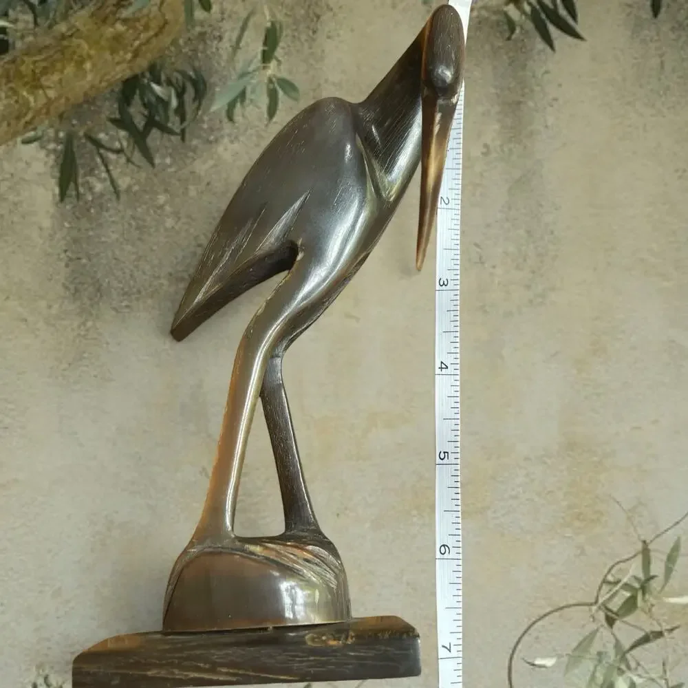 Vtg MCM Carved Buffalo Horn Crane Bird Sculpture 7